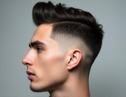 Stylish men's haircut with a faded side and styled top