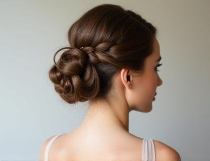 Elegant updo styling for a special event, showing intricate braids