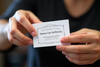 Stylist giving home care tips card to client