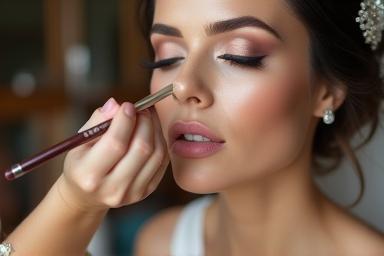 Makeup artist applying makeup to a bride's face