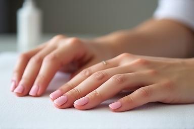 Client receiving a professional manicure at a salon table